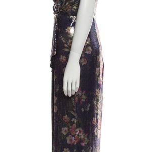 ML Monique Lhuillier Evening sequin sleeveless Gown Purple Floral Dress Size 8
